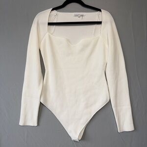 Endless Rose Womens Ribbed Bodysuit Size Large White Sweetheart Neck Soft Girl